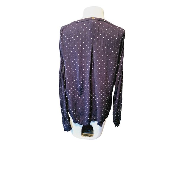 Billabong Flowy blouse size Medium lace up front long sleeve polka dot blue - Picture 3 of 9